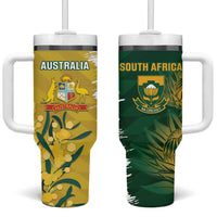 Custom Australia And South Africa Cricket Tumbler With Handle Aussies Proteas Together - Wonder Print Shop