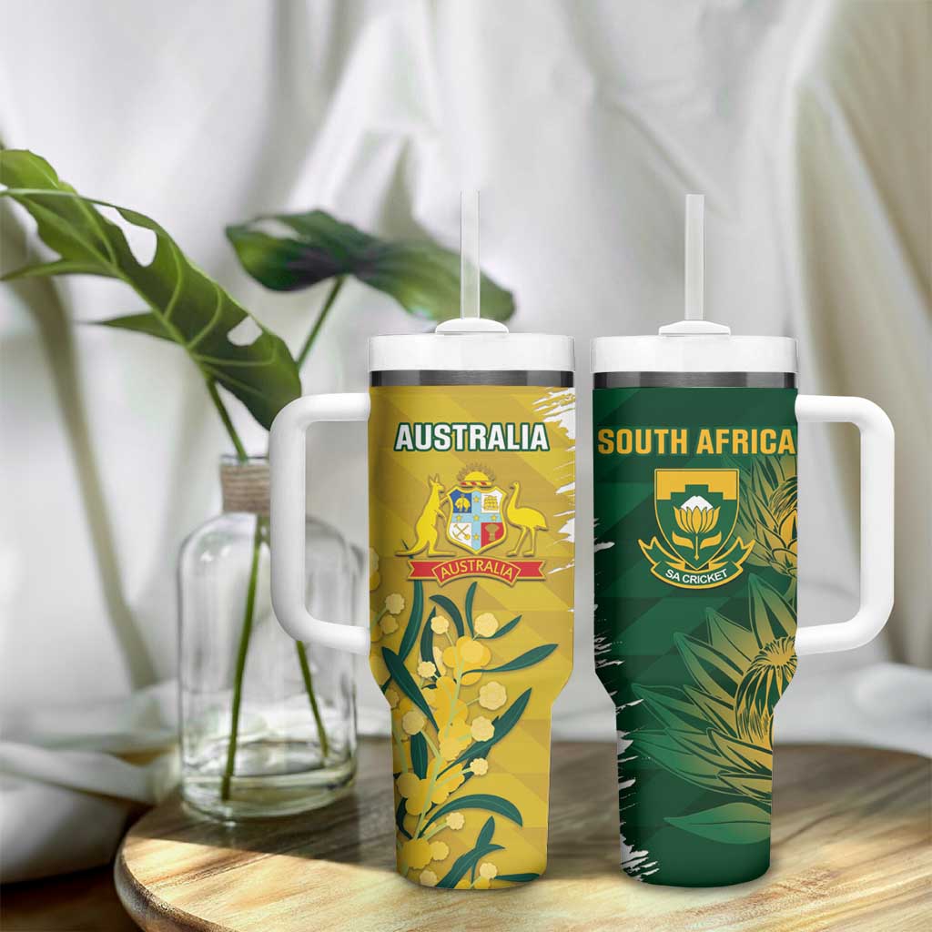 Custom Australia And South Africa Cricket Tumbler With Handle Aussies Proteas Together - Wonder Print Shop