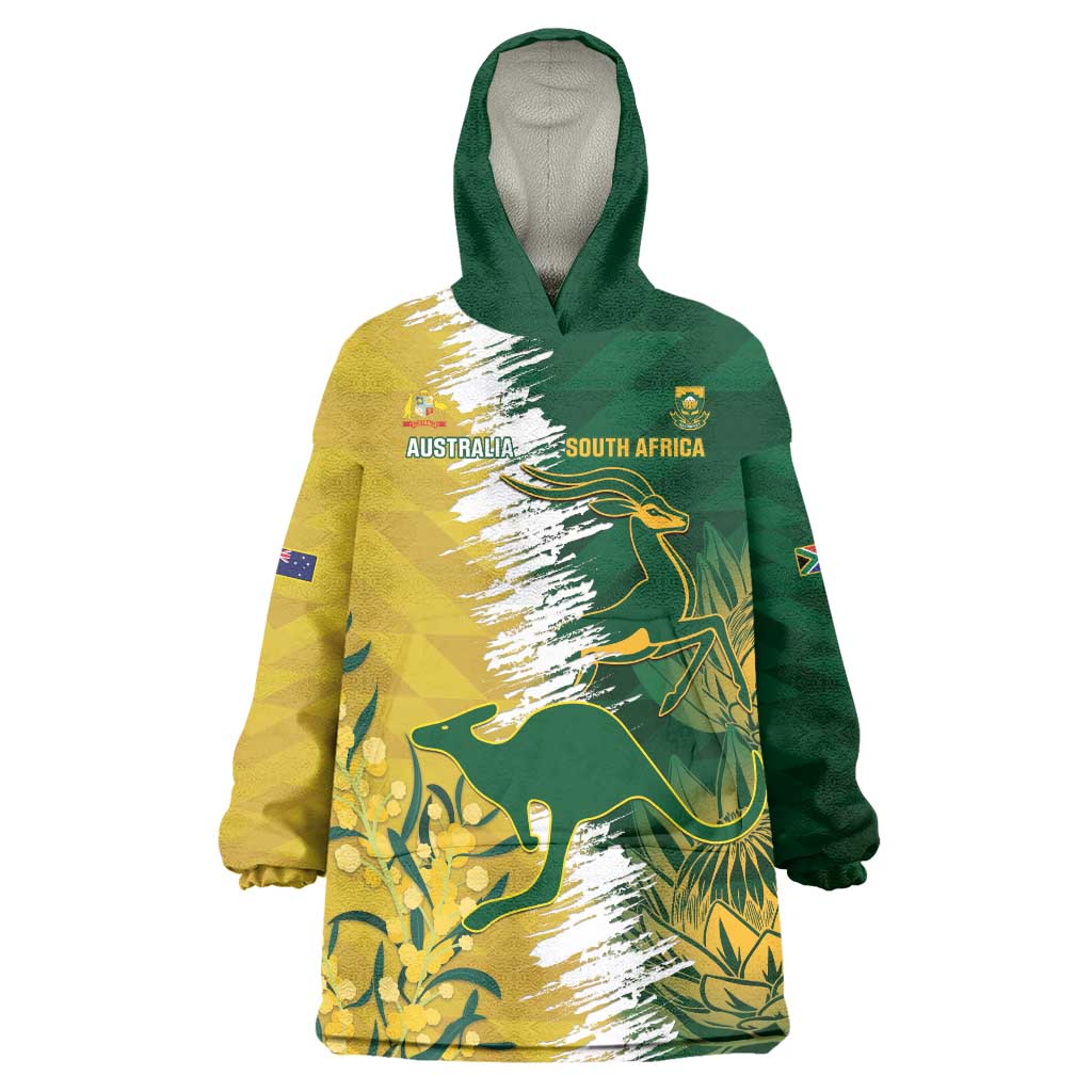 Custom Australia And South Africa Cricket Wearable Blanket Hoodie Aussies Proteas Together - Wonder Print Shop