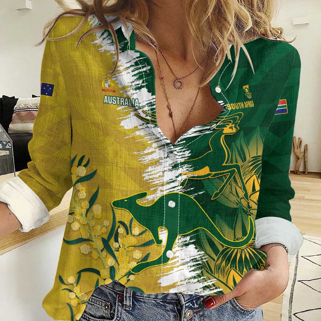Custom Australia And South Africa Cricket Women Casual Shirt Aussies Proteas Together - Wonder Print Shop