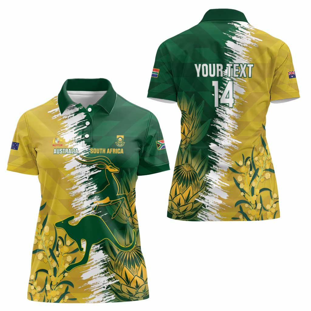 Custom Australia And South Africa Cricket Women Polo Shirt Aussies Proteas Together - Wonder Print Shop