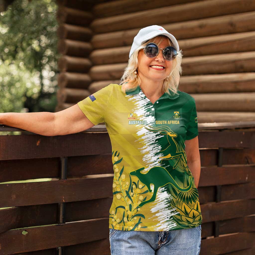 Custom Australia And South Africa Cricket Women Polo Shirt Aussies Proteas Together - Wonder Print Shop