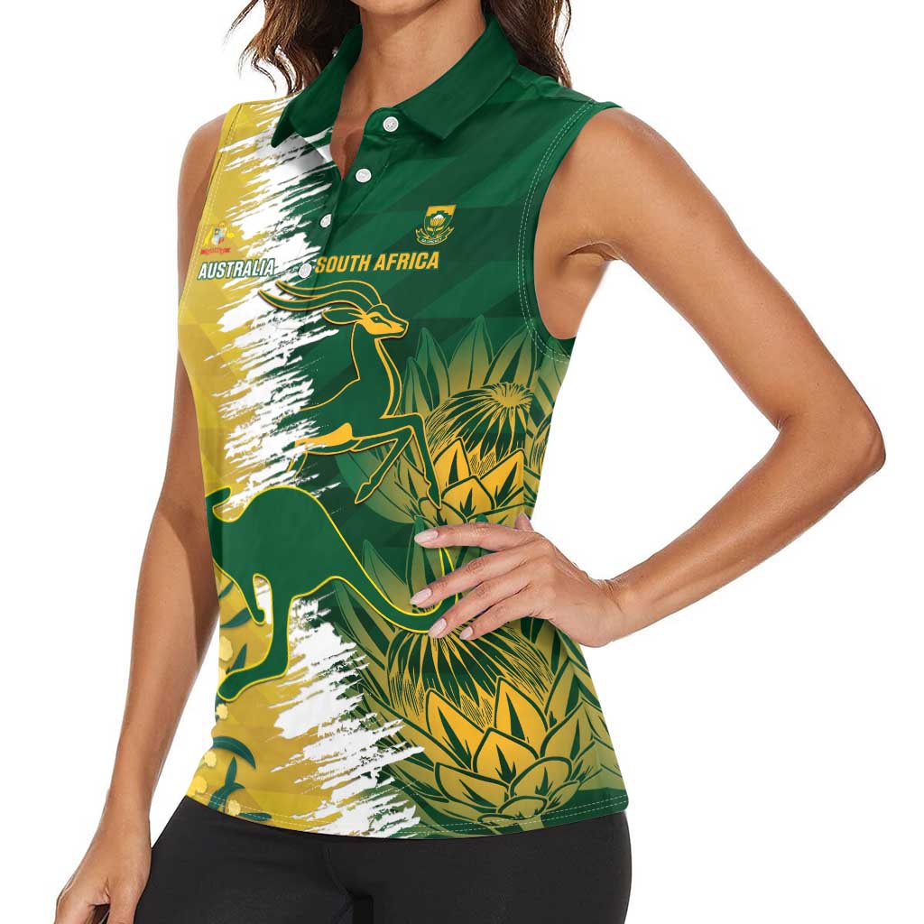 Custom Australia And South Africa Cricket Women Sleeveless Polo Shirt Aussies Proteas Together - Wonder Print Shop
