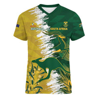 Custom Australia And South Africa Cricket Women V-Neck T-Shirt Aussies Proteas Together - Wonder Print Shop