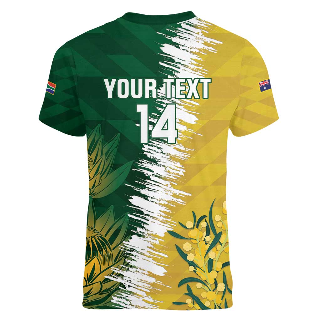 Custom Australia And South Africa Cricket Women V-Neck T-Shirt Aussies Proteas Together - Wonder Print Shop