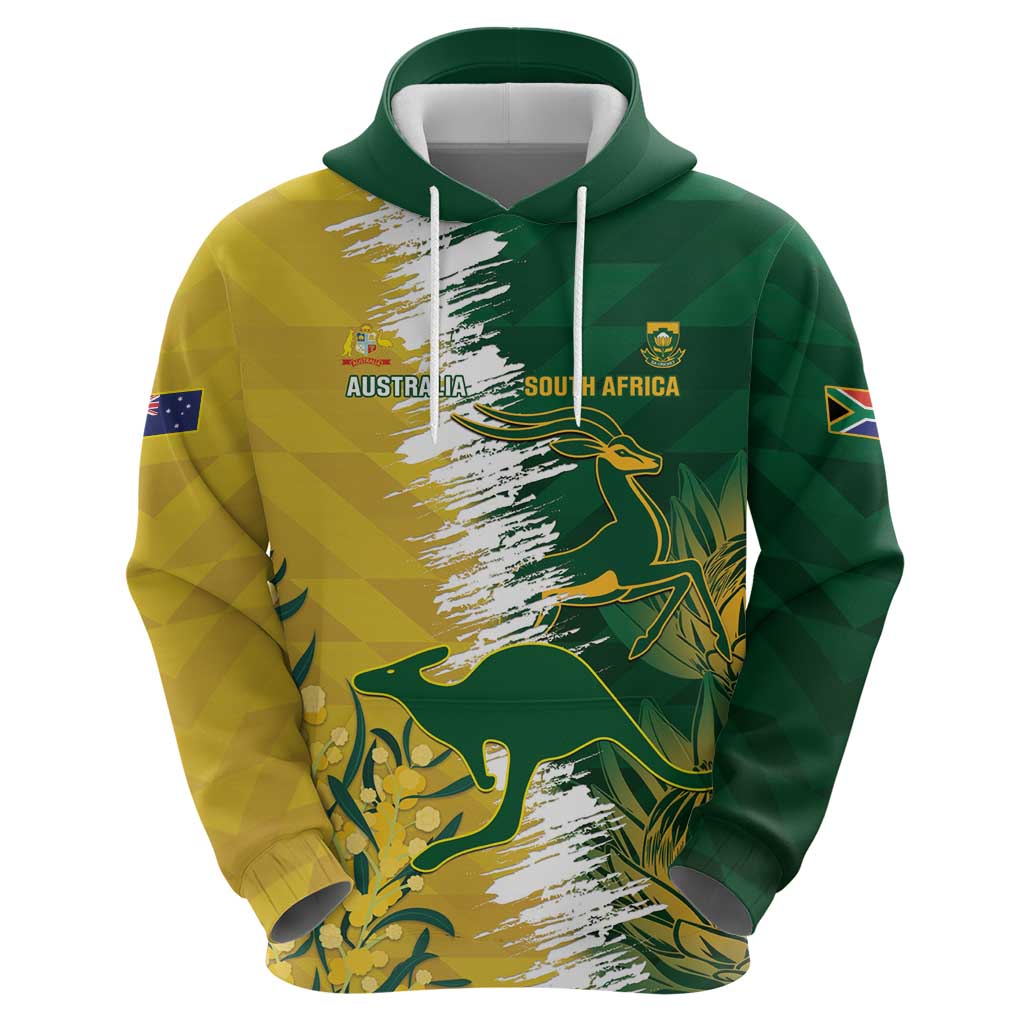 Custom Australia And South Africa Cricket Zip Hoodie Aussies Proteas Together - Wonder Print Shop