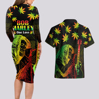 Jamaica Legend Bob Day Couples Matching Long Sleeve Bodycon Dress and Hawaiian Shirt One Love Jamaican Reggae African Pattern - Wonder Print Shop