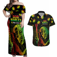 Jamaica Legend Bob Day Couples Matching Off Shoulder Maxi Dress and Hawaiian Shirt One Love Jamaican Reggae African Pattern - Wonder Print Shop