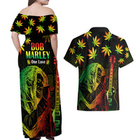 Jamaica Legend Bob Day Couples Matching Off Shoulder Maxi Dress and Hawaiian Shirt One Love Jamaican Reggae African Pattern - Wonder Print Shop