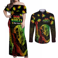 Jamaica Legend Bob Day Couples Matching Off Shoulder Maxi Dress and Long Sleeve Button Shirt One Love Jamaican Reggae African Pattern - Wonder Print Shop