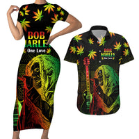 Jamaica Legend Bob Day Couples Matching Short Sleeve Bodycon Dress and Hawaiian Shirt One Love Jamaican Reggae African Pattern - Wonder Print Shop