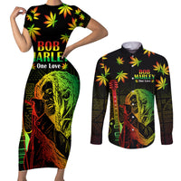 Jamaica Legend Bob Day Couples Matching Short Sleeve Bodycon Dress and Long Sleeve Button Shirt One Love Jamaican Reggae African Pattern - Wonder Print Shop