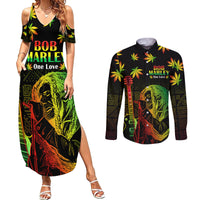 Jamaica Legend Bob Day Couples Matching Summer Maxi Dress and Long Sleeve Button Shirt One Love Jamaican Reggae African Pattern - Wonder Print Shop