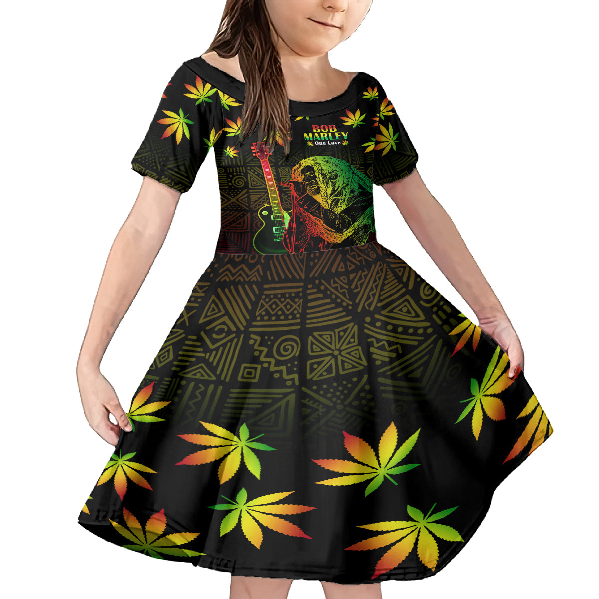 Jamaica Legend Bob Day Family Matching Mermaid Dress and Hawaiian Shirt One Love Jamaican Reggae African Pattern - Wonder Print Shop