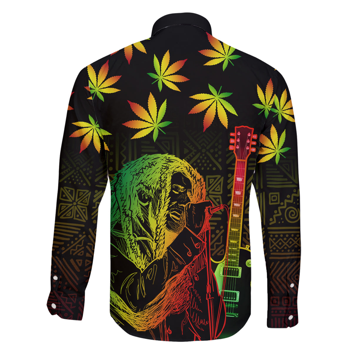Jamaica Legend Bob Day Family Matching Off Shoulder Long Sleeve Dress and Hawaiian Shirt One Love Jamaican Reggae African Pattern - Wonder Print Shop