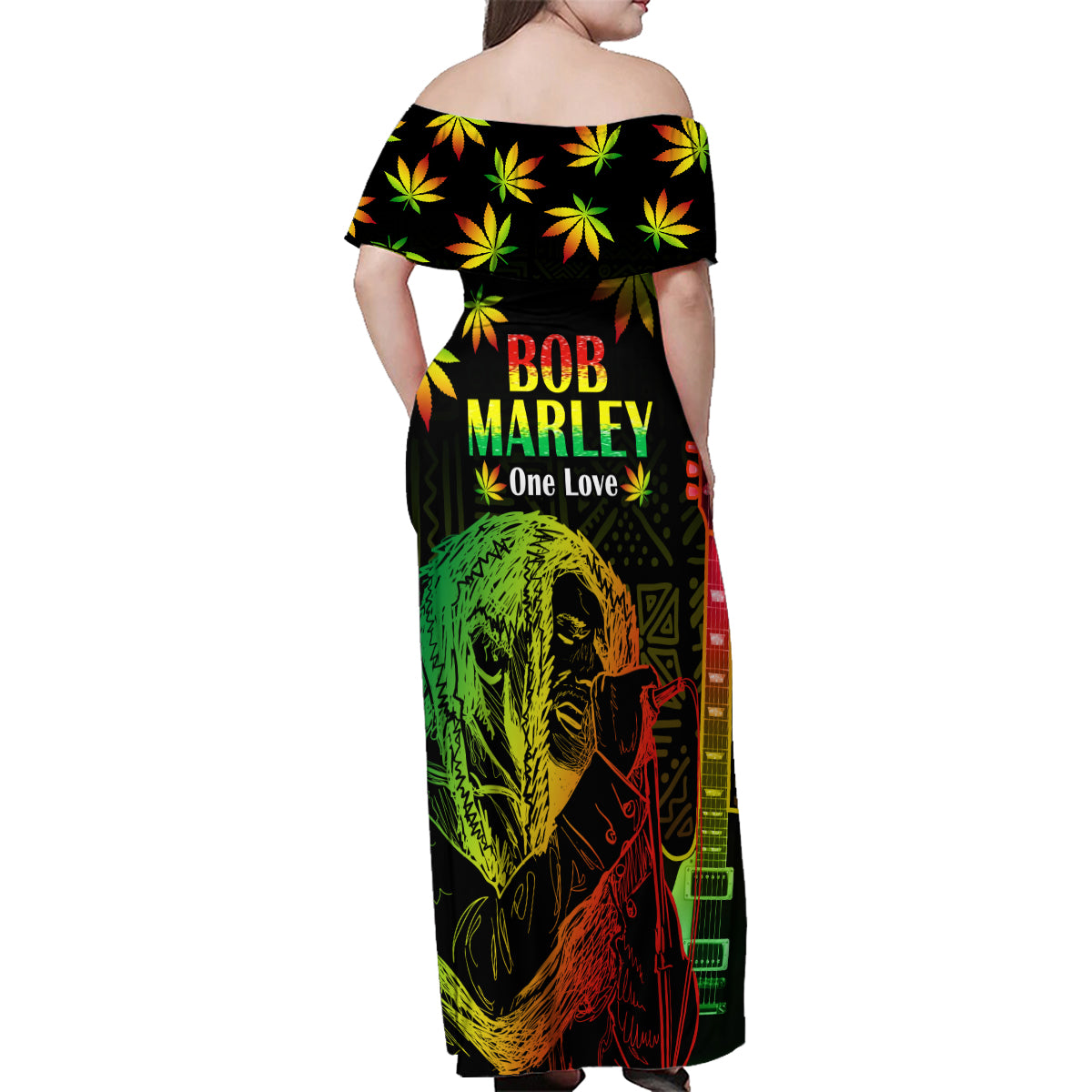 Jamaica Legend Bob Day Family Matching Off Shoulder Maxi Dress and Hawaiian Shirt One Love Jamaican Reggae African Pattern - Wonder Print Shop