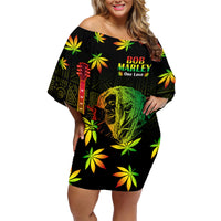 Jamaica Legend Bob Day Family Matching Off Shoulder Short Dress and Hawaiian Shirt One Love Jamaican Reggae African Pattern - Wonder Print Shop