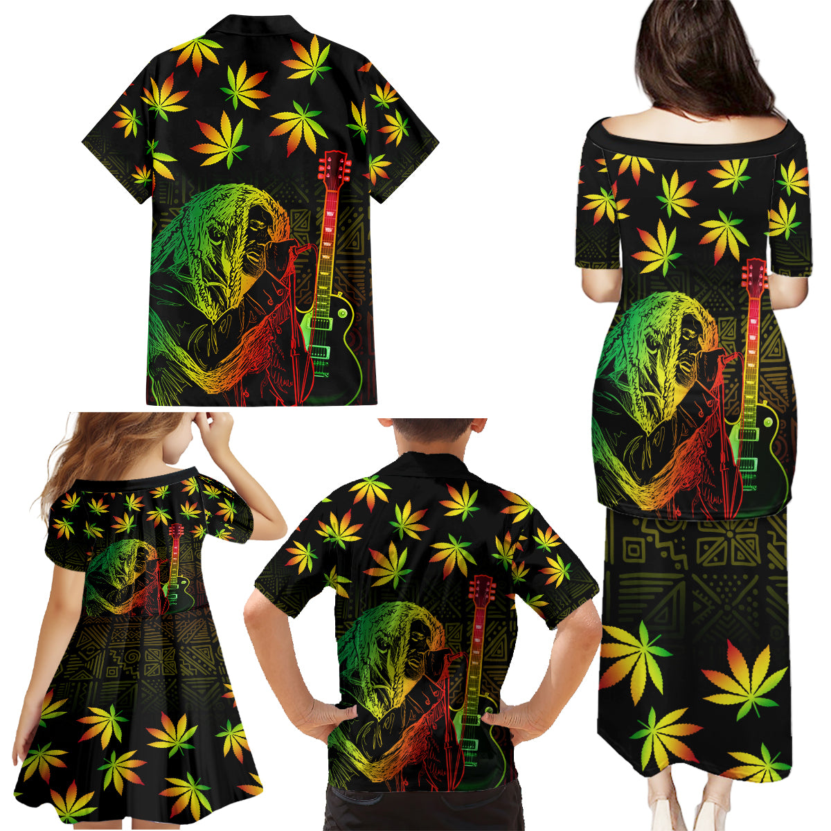 Jamaica Legend Bob Day Family Matching Puletasi and Hawaiian Shirt One Love Jamaican Reggae African Pattern - Wonder Print Shop