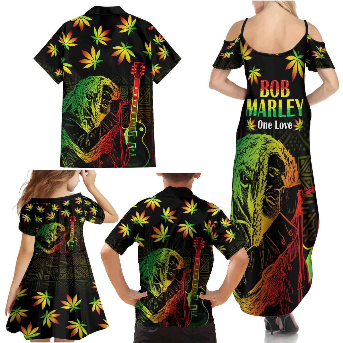 Jamaica Legend Bob Day Family Matching Summer Maxi Dress and Hawaiian Shirt One Love Jamaican Reggae African Pattern - Wonder Print Shop