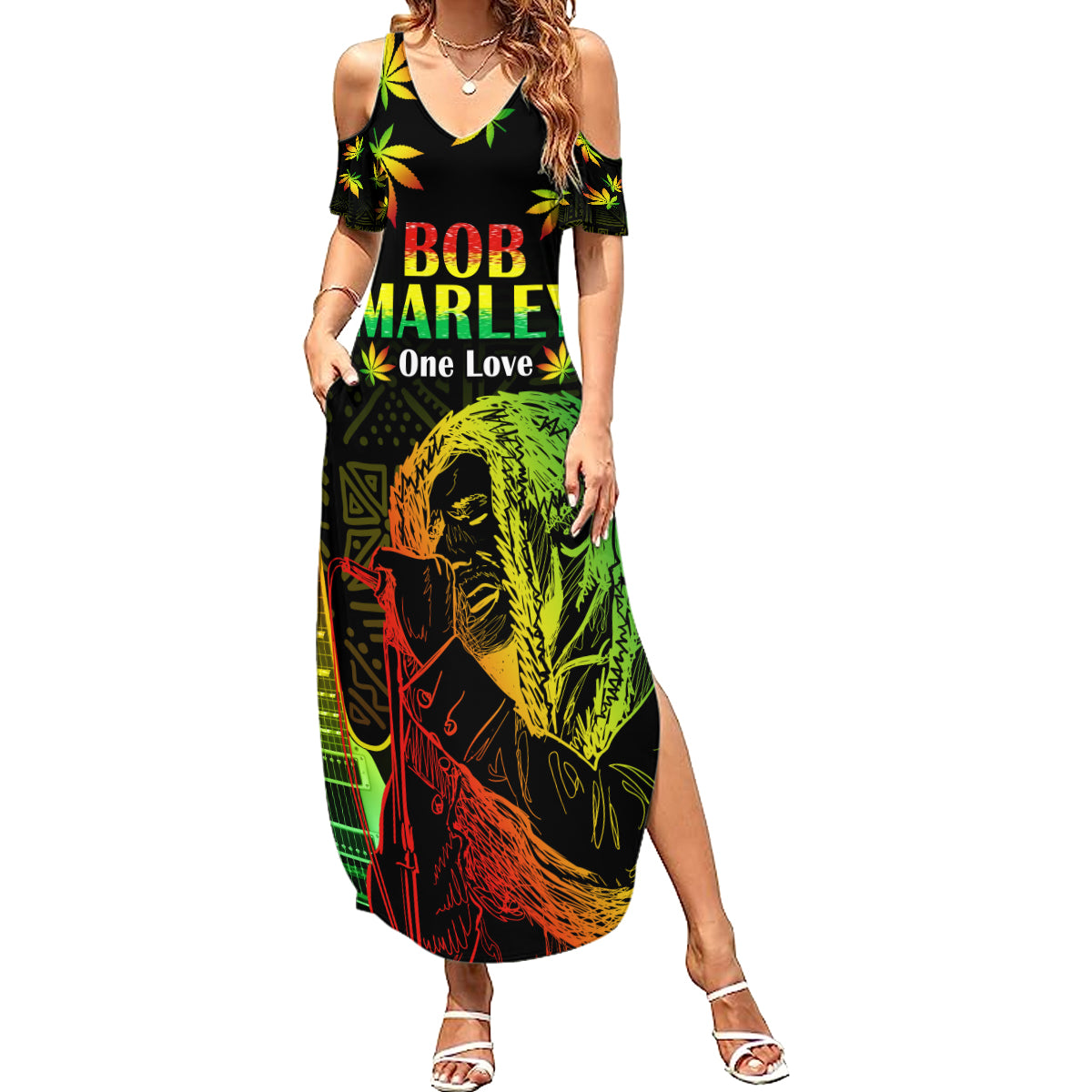 Jamaica Legend Bob Day Family Matching Summer Maxi Dress and Hawaiian Shirt One Love Jamaican Reggae African Pattern - Wonder Print Shop