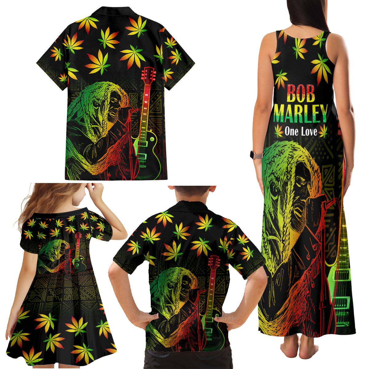 Jamaica Legend Bob Day Family Matching Tank Maxi Dress and Hawaiian Shirt One Love Jamaican Reggae African Pattern - Wonder Print Shop