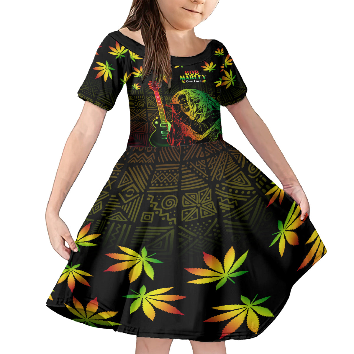 Jamaica Legend Bob Day Kid Short Sleeve Dress One Love Jamaican Reggae African Pattern - Wonder Print Shop