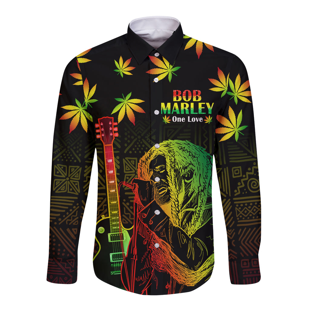 Jamaica Legend Bob Day Long Sleeve Button Shirt One Love Jamaican Reggae African Pattern - Wonder Print Shop