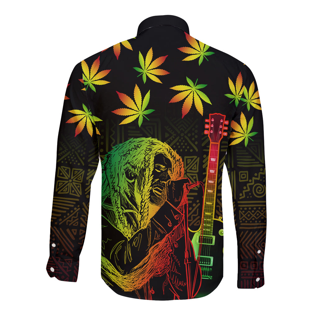 Jamaica Legend Bob Day Long Sleeve Button Shirt One Love Jamaican Reggae African Pattern - Wonder Print Shop