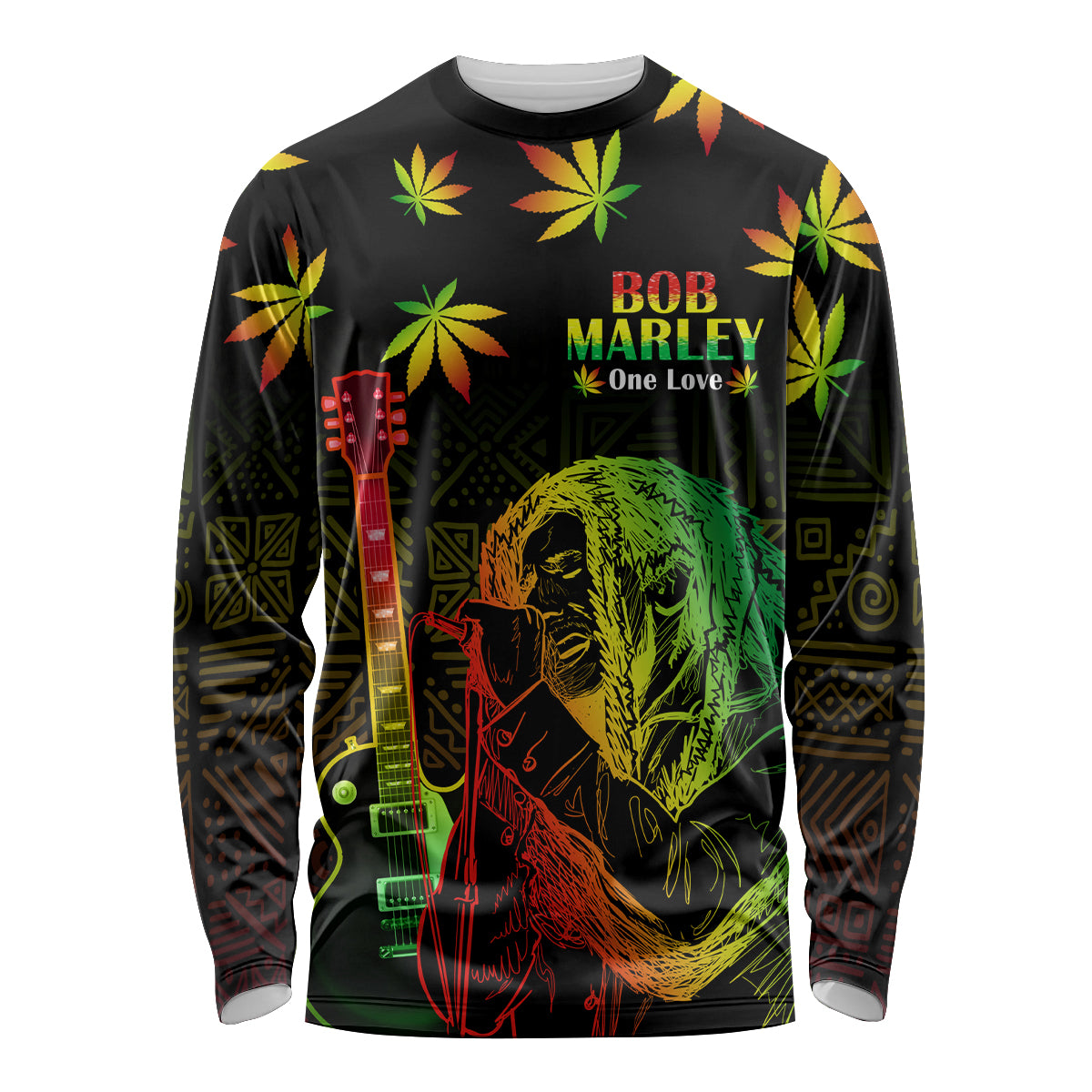 Jamaica Legend Bob Day Long Sleeve Shirt One Love Jamaican Reggae African Pattern - Wonder Print Shop