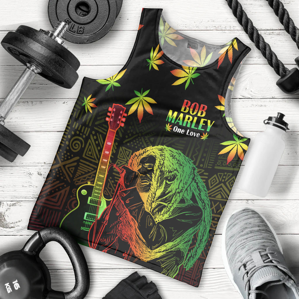Jamaica Legend Bob Day Men Tank Top One Love Jamaican Reggae African Pattern - Wonder Print Shop