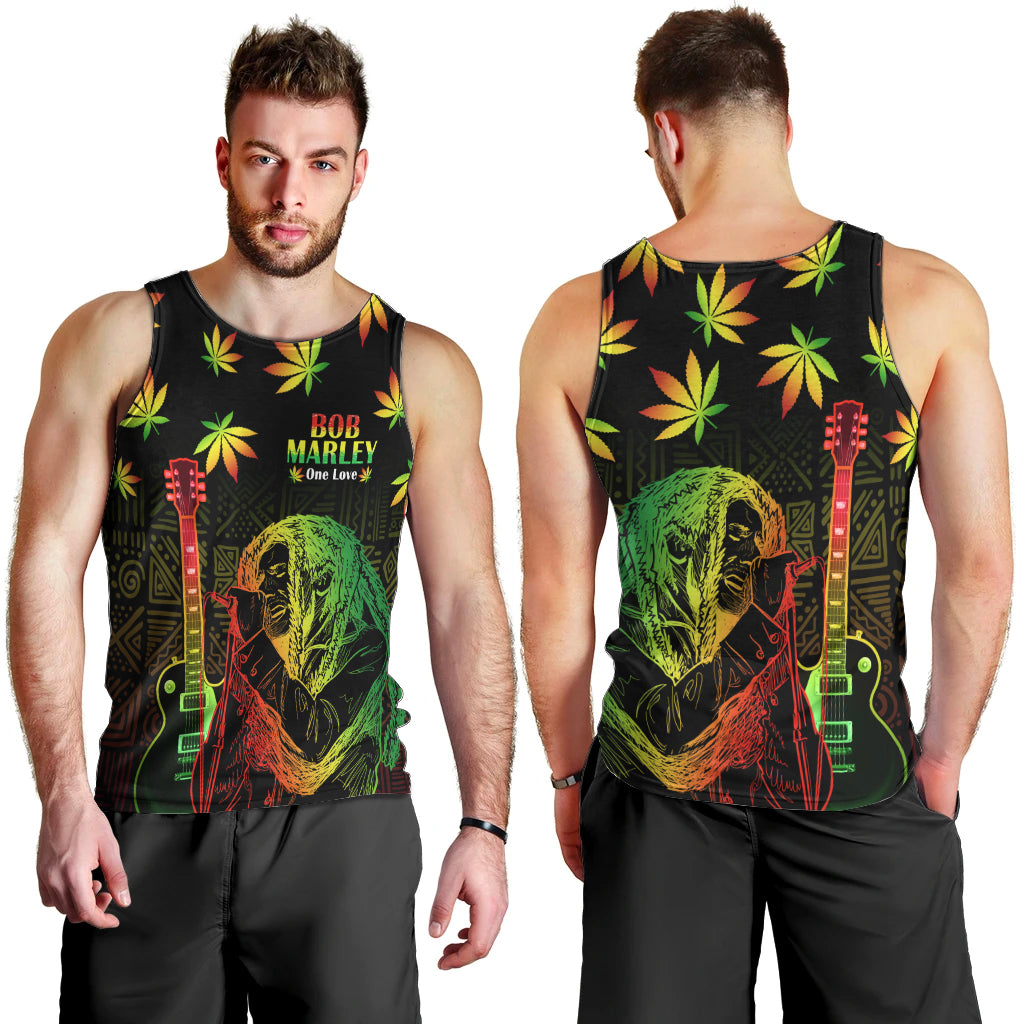 Jamaica Legend Bob Day Men Tank Top One Love Jamaican Reggae African Pattern - Wonder Print Shop