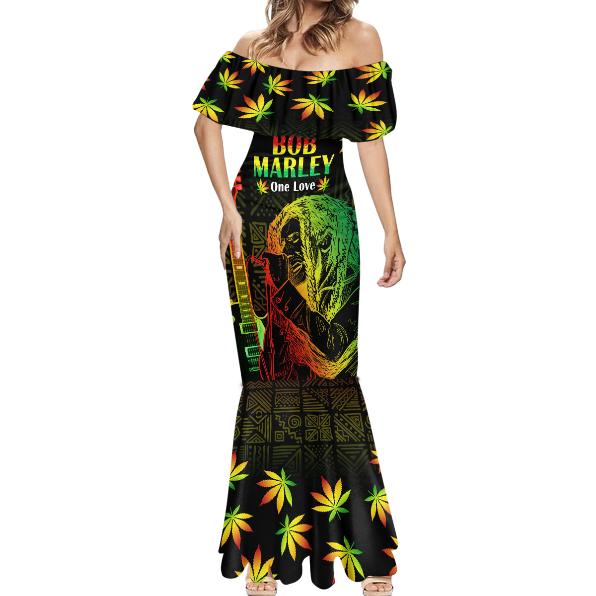 Jamaica Legend Bob Day Mermaid Dress One Love Jamaican Reggae African Pattern - Wonder Print Shop