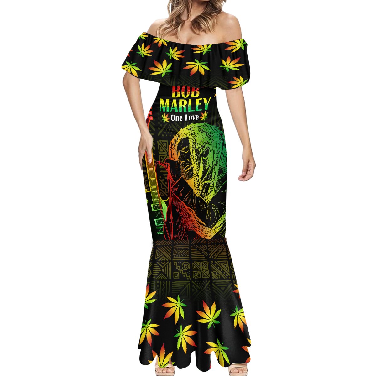 Jamaica Legend Bob Day Mermaid Dress One Love Jamaican Reggae African Pattern Jamaica Legend Bob Day Mermaid Dress One Love Jamaican Reggae African Pattern