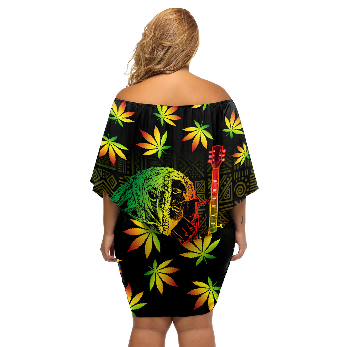 Jamaica Legend Bob Day Off Shoulder Short Dress One Love Jamaican Reggae African Pattern - Wonder Print Shop