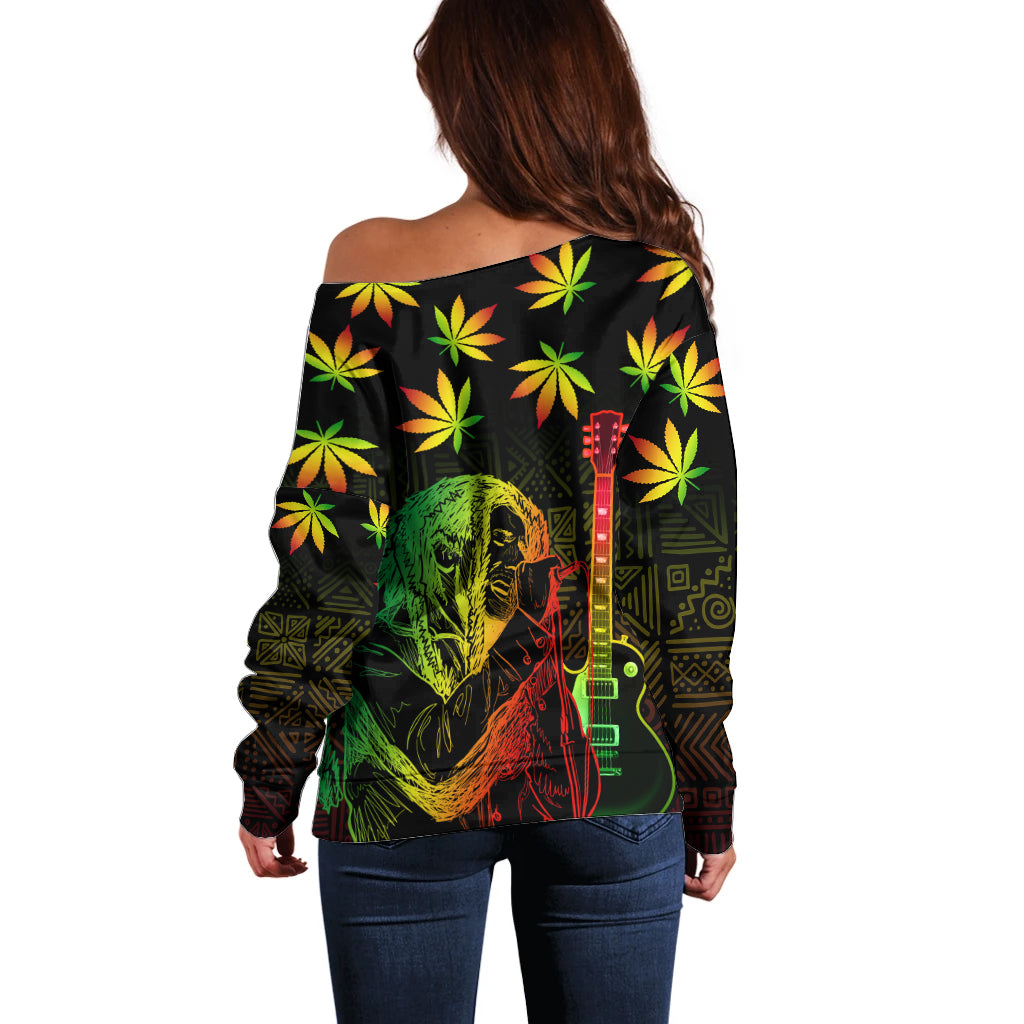 Jamaica Legend Bob Day Off Shoulder Sweater One Love Jamaican Reggae African Pattern - Wonder Print Shop