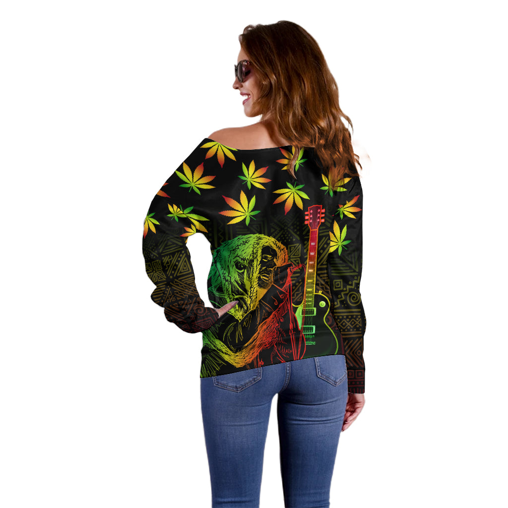 Jamaica Legend Bob Day Off Shoulder Sweater One Love Jamaican Reggae African Pattern - Wonder Print Shop