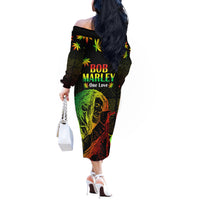 Jamaica Legend Bob Day Off The Shoulder Long Sleeve Dress One Love Jamaican Reggae African Pattern - Wonder Print Shop