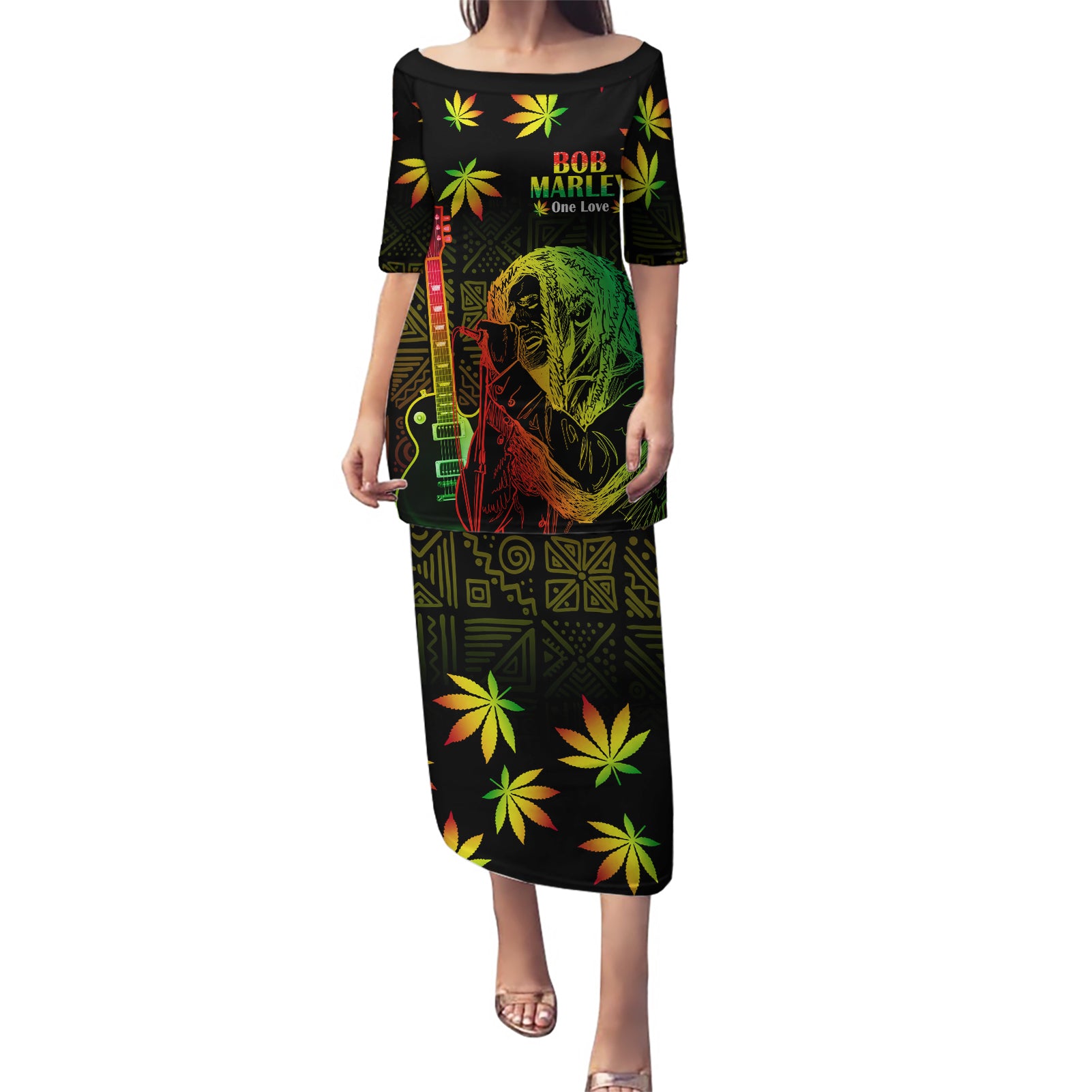 Jamaica Legend Bob Day Puletasi One Love Jamaican Reggae African Pattern - Wonder Print Shop