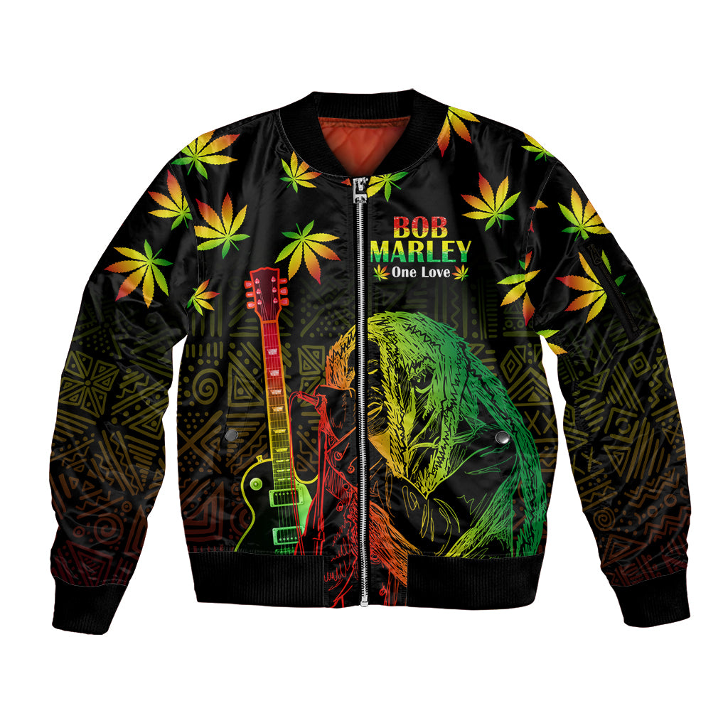 Jamaica Legend Bob Day Sleeve Zip Bomber Jacket One Love Jamaican Reggae African Pattern - Wonder Print Shop