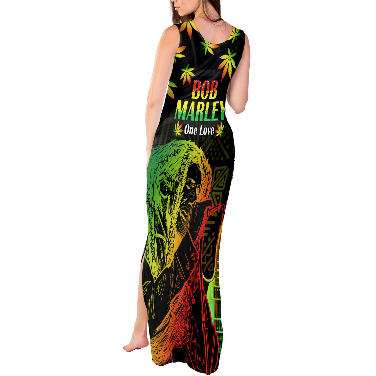 Jamaica Legend Bob Day Tank Maxi Dress One Love Jamaican Reggae African Pattern - Wonder Print Shop
