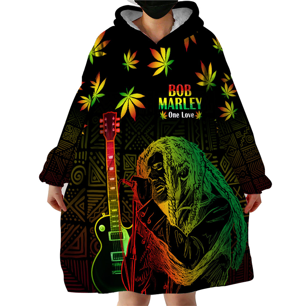 Jamaica Legend Bob Day Wearable Blanket Hoodie One Love Jamaican Reggae African Pattern - Wonder Print Shop