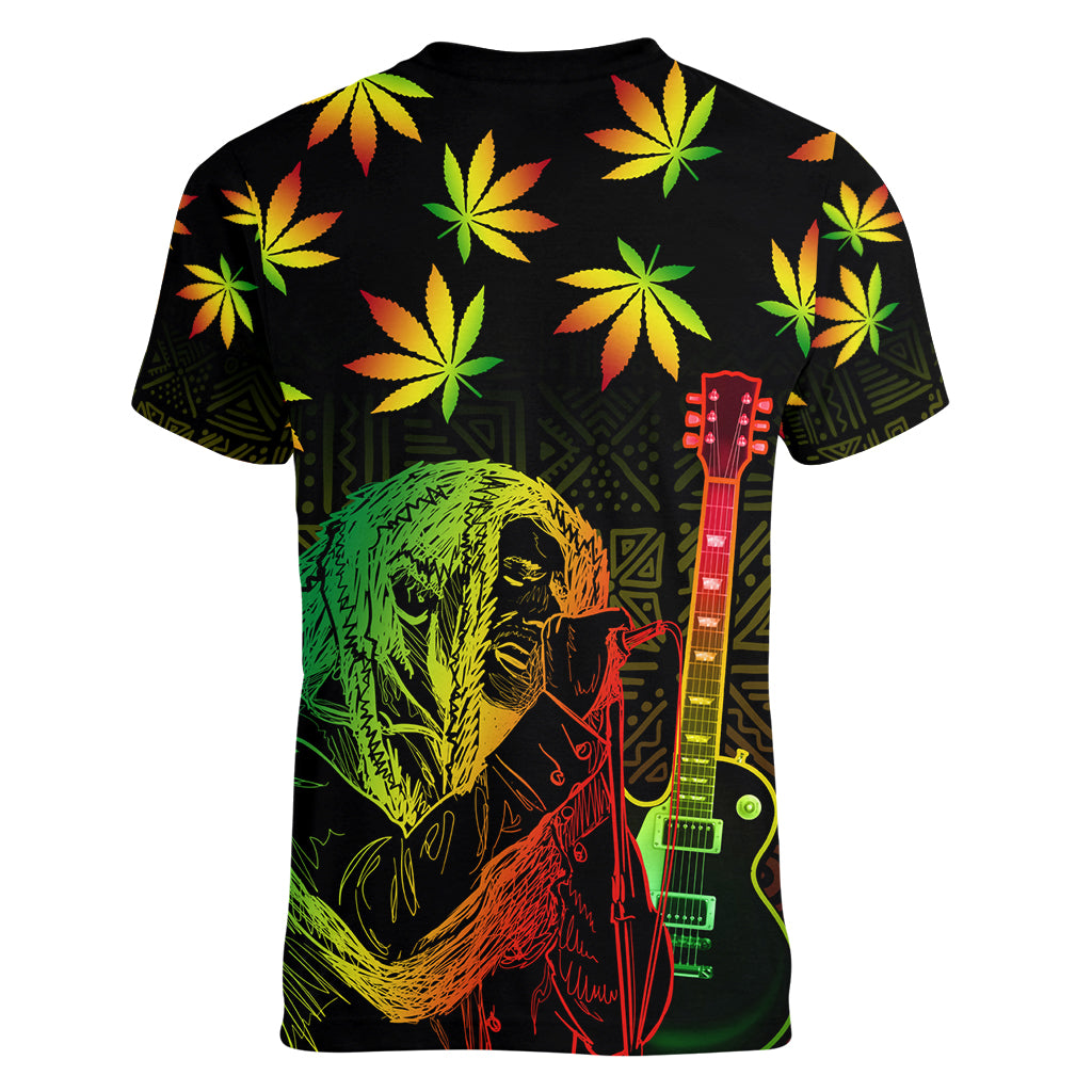 Jamaica Legend Bob Day Women V Neck T Shirt One Love Jamaican Reggae African Pattern - Wonder Print Shop