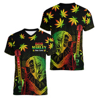Jamaica Legend Bob Day Women V Neck T Shirt One Love Jamaican Reggae African Pattern - Wonder Print Shop