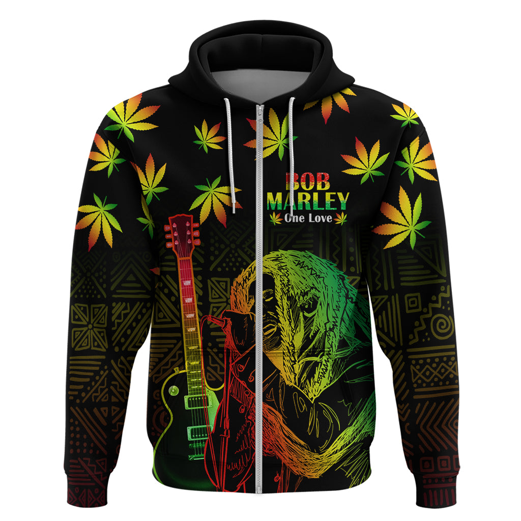 Jamaica Legend Bob Day Zip Hoodie One Love Jamaican Reggae African Pattern - Wonder Print Shop