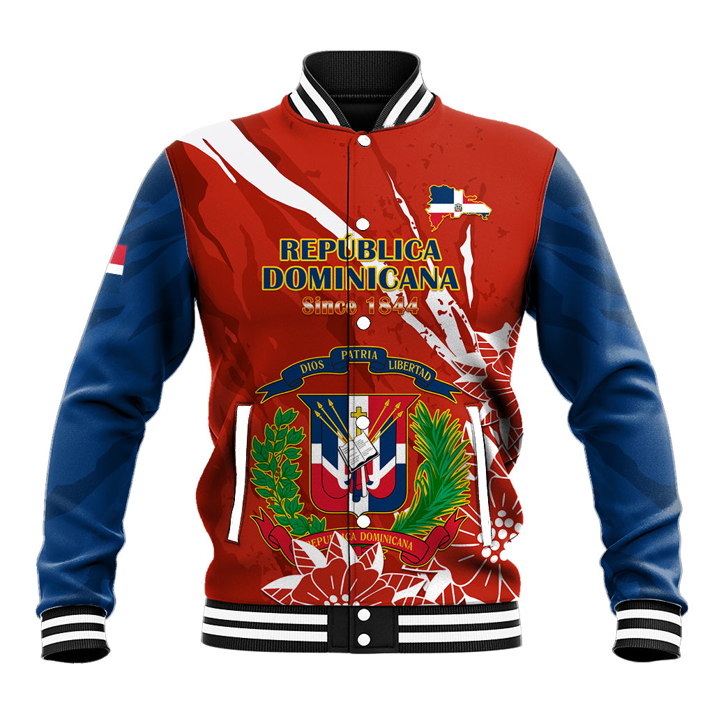 Dominican Republic Independence Day Baseball Jacket Coat Of Arms With Bayahibe Rose