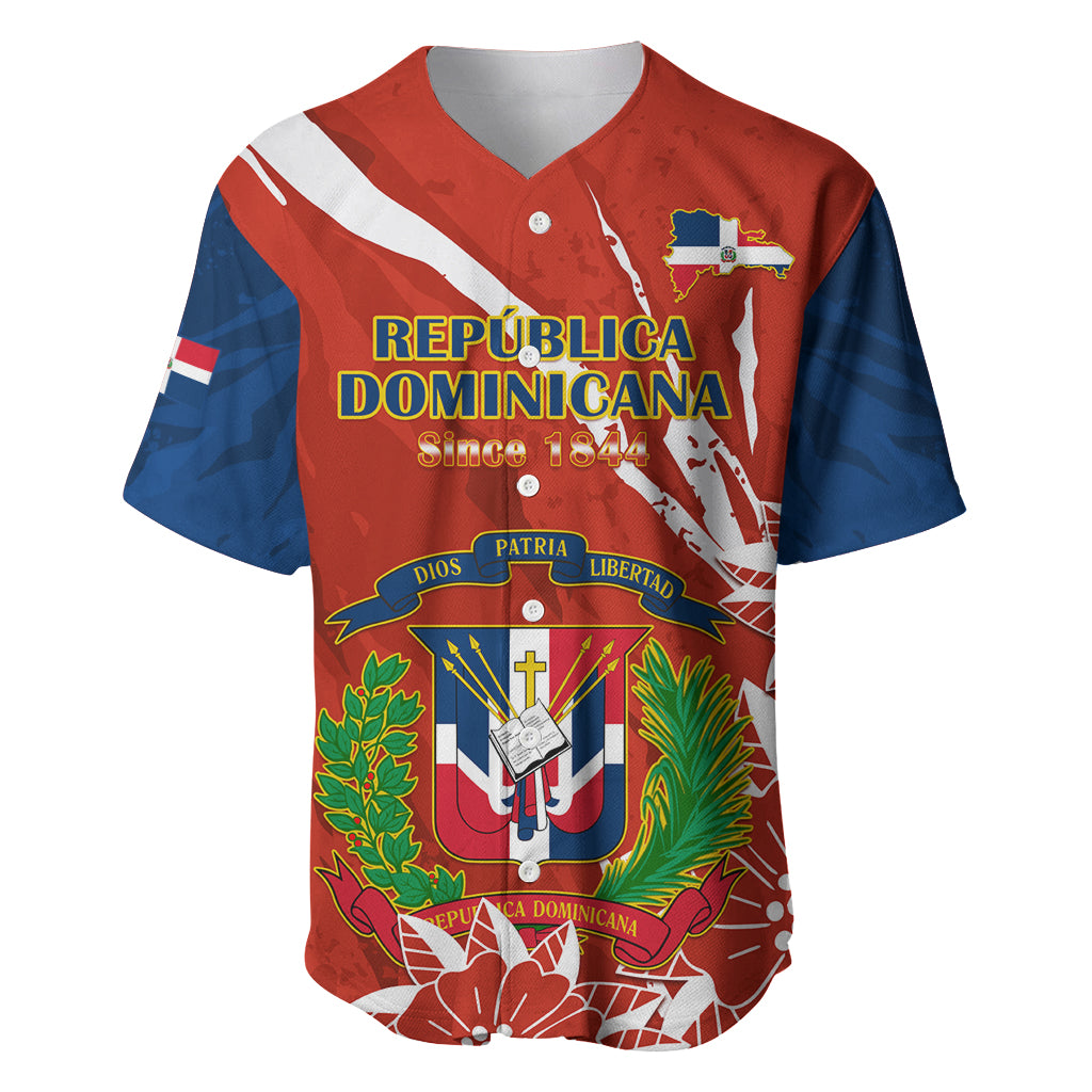 Dominican Republic Independence Day Baseball Jersey Coat Of Arms With Bayahibe Rose - Wonder Print Shop