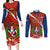 Dominican Republic Independence Day Couples Matching Long Sleeve Bodycon Dress and Long Sleeve Button Shirt Coat Of Arms With Bayahibe Rose