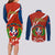 Dominican Republic Independence Day Couples Matching Long Sleeve Bodycon Dress and Long Sleeve Button Shirt Coat Of Arms With Bayahibe Rose