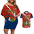 Dominican Republic Independence Day Couples Matching Off Shoulder Short Dress and Hawaiian Shirt Coat Of Arms With Bayahibe Rose - Wonder Print Shop