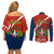 Dominican Republic Independence Day Couples Matching Off Shoulder Short Dress and Long Sleeve Button Shirt Coat Of Arms With Bayahibe Rose - Wonder Print Shop